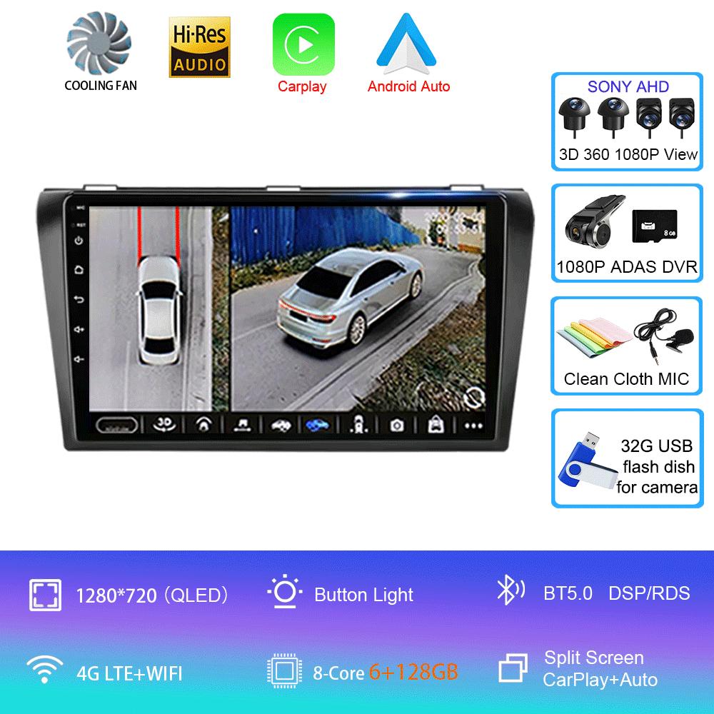 2 Din Car Radio Android 14 For Mazda 3 2004-2009 Multimedia Player Stereo Navigation with BOSE Carplay Speakers Head Unit Video