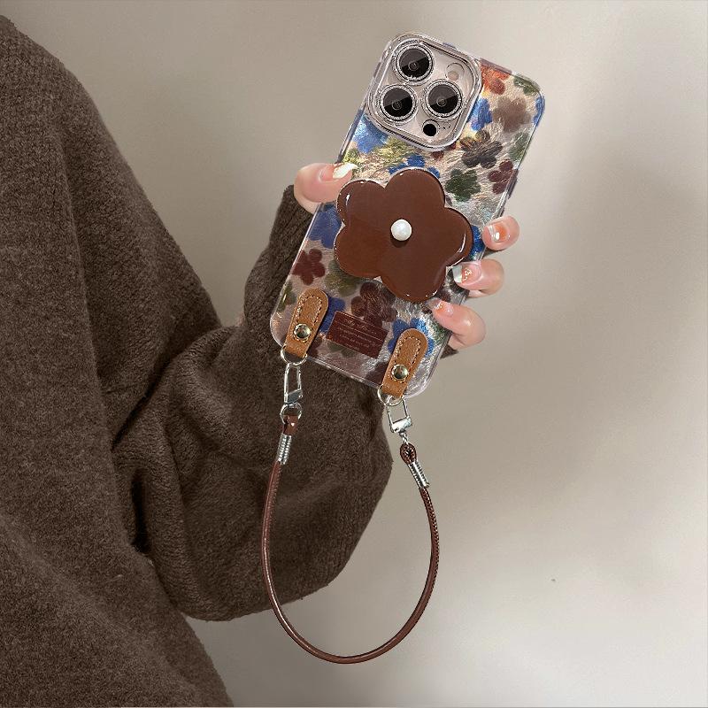 Retro Flower Bracket Lanyard Suitable for Apple 16e Mobile Phone Case Iphone15promax All-inclusive Lens Film 13