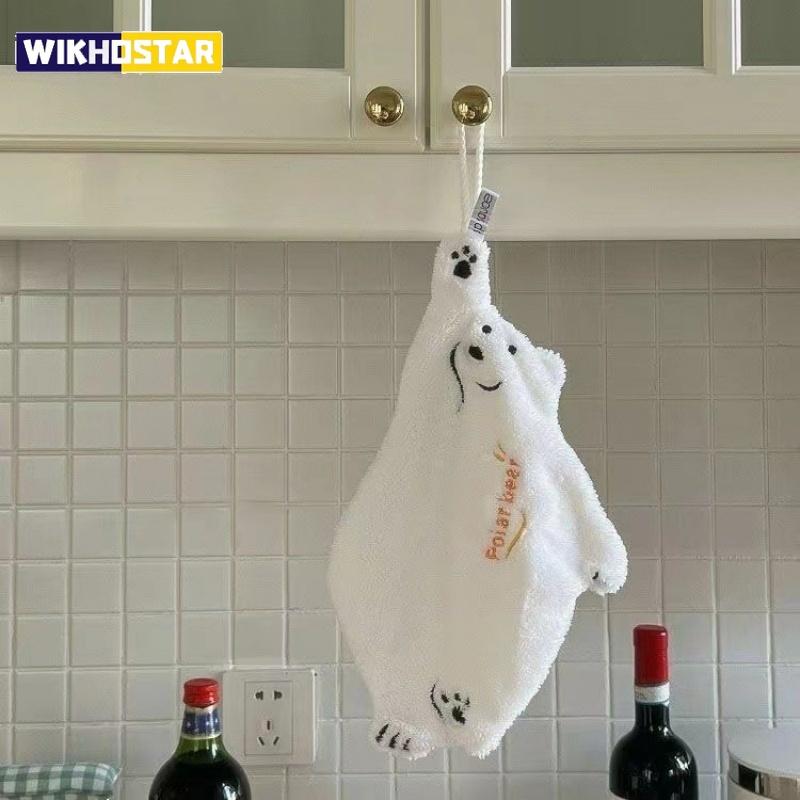 Polar Bear Hand Wiping Towel Super Absorbent Hanging Kitchen Towel Coral Design Thick Cartoon Hand Towel