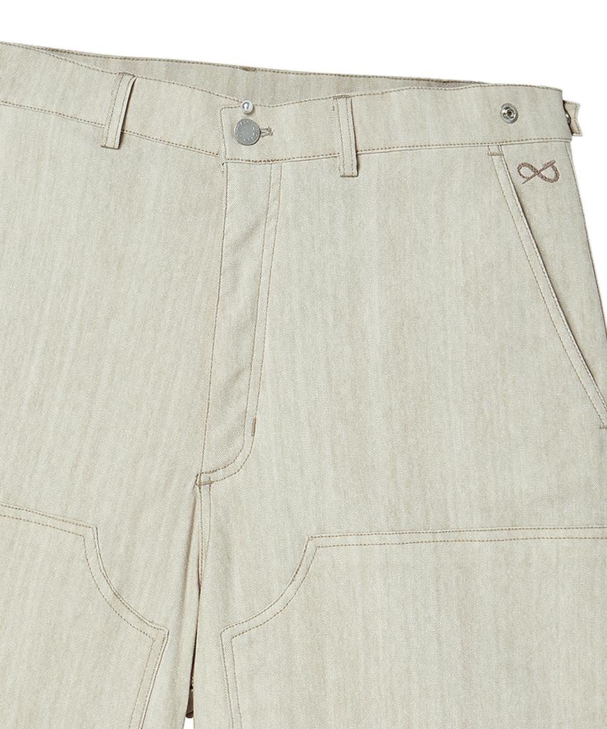 BEYOND CLOSET [Collection Line] Coated Texture Detail Carpenter Pants Beige