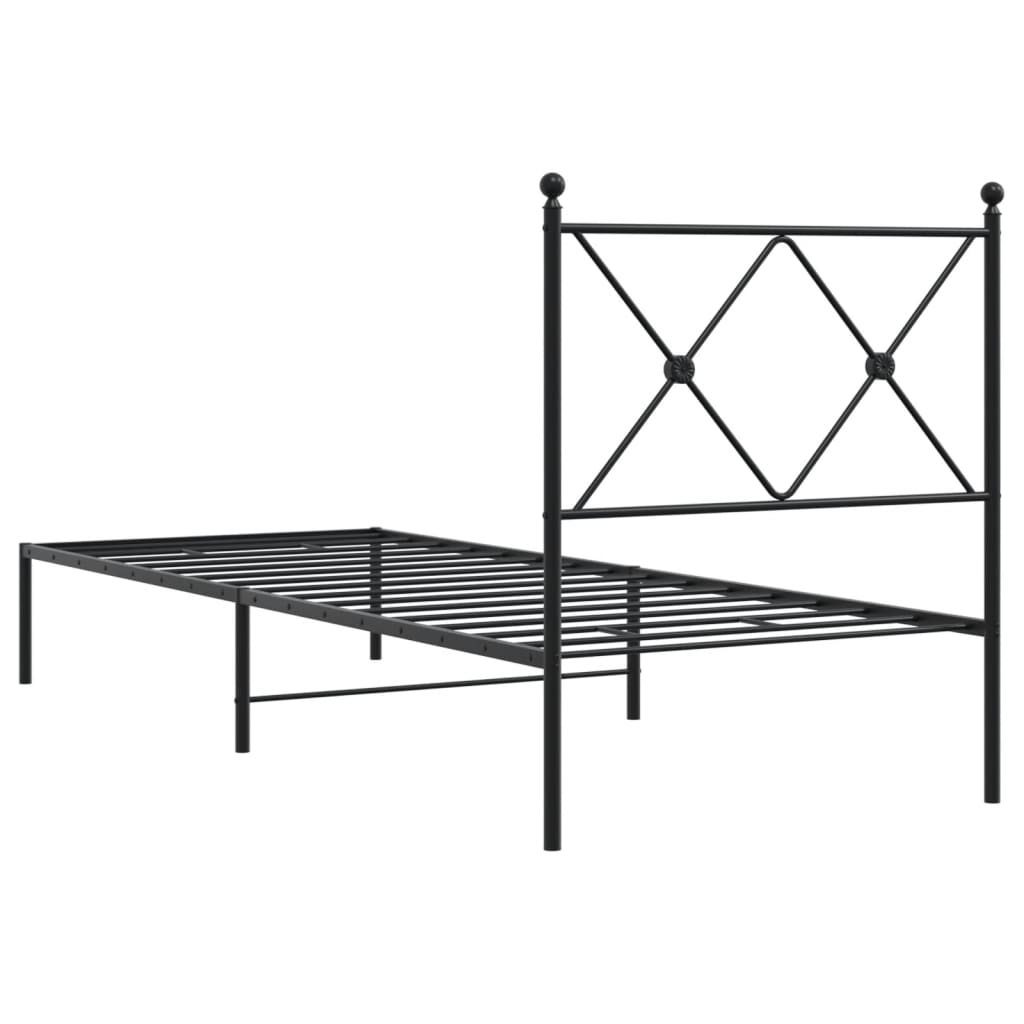 Metal Bed Frame with Headboard Black 75 X 190 Cm