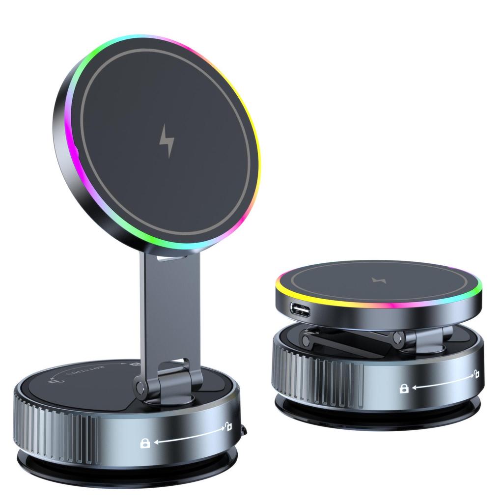 360° Rotating MagSafe Car Phone Holder with Wireless Charging & Magnetic Suction Cup