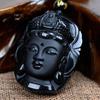 Vintage Buddha Black Guanyin Head God Rhinestone Obsidian Pendant Necklace Bead Unisex Men Women Fashion Gothic Amulet Talisman Jewelry Party Gift