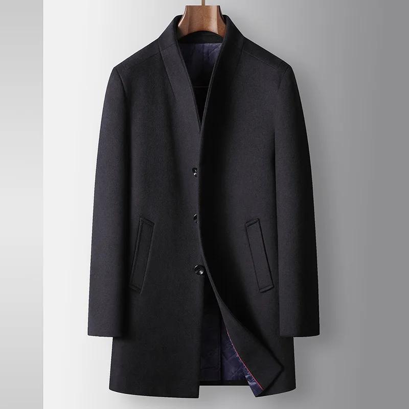 Winter Men Stand Collar Business Trench Coats Casual Long Jackets Male Cashmere Overcoats Man Woolen Blends Coats