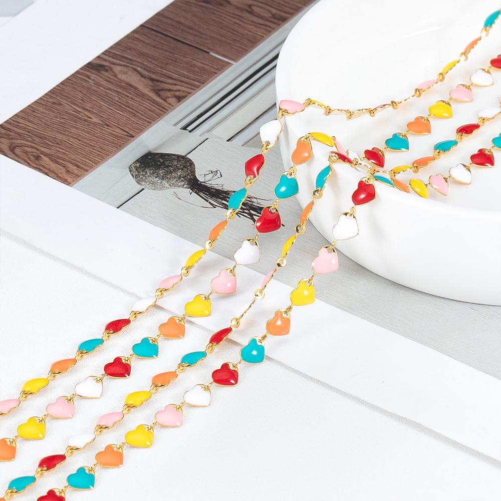 1Meter Colorful Enamel Heart Leaf Bead Chain Stainless Steel Gold Color Chain for DIY Clothing Jewelry Making Necklace Bracelet