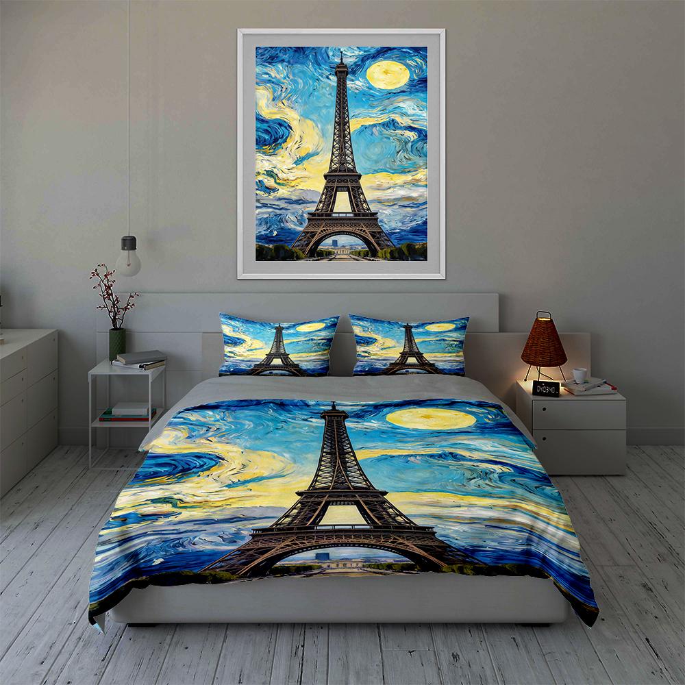 Eiffel Tower, Swirled. Bedding Duvet Cover Sets Duvet Covers Pillowcases Gifts (1 * Duvet Cover 2 * Pillowcases, Without Duvet Insert)