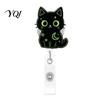 Badge Clip for Work Clothes Halloween Black Cat Pumpkin Reel, Retractable with 360 Degree Rotating Clip, Acrylic Decorative Reel ID Card Holder