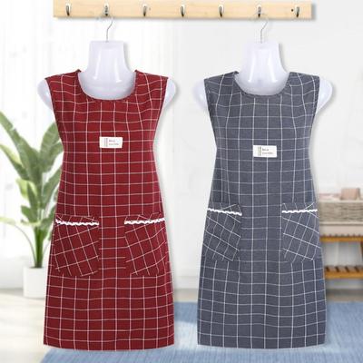 Household Plaid Women Sleeveless Apron Large Pocket Oil-proof Chef Aprons Cotton Overalls Cooking Apron for Kitchen