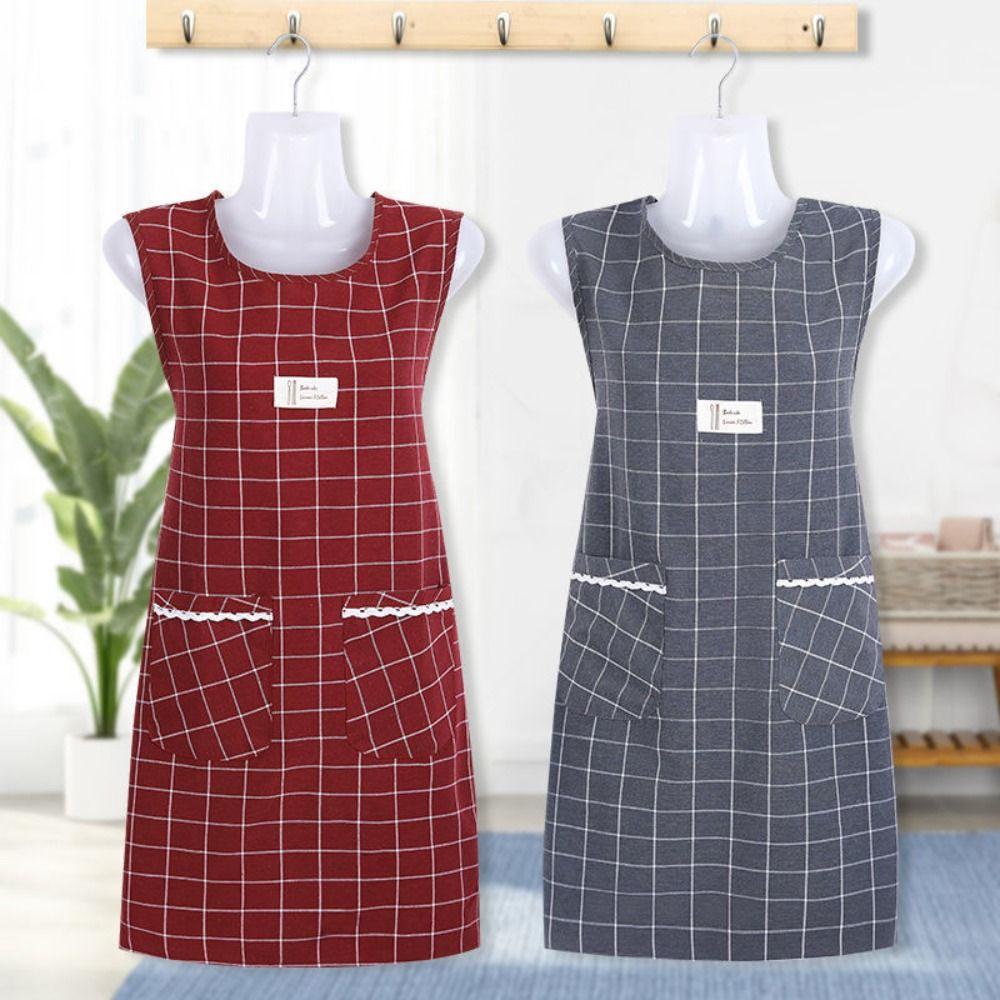 Large Pocket Cooking Apron Cotton Overalls Chef Aprons Household Sleeveless Apron  Home Cooking