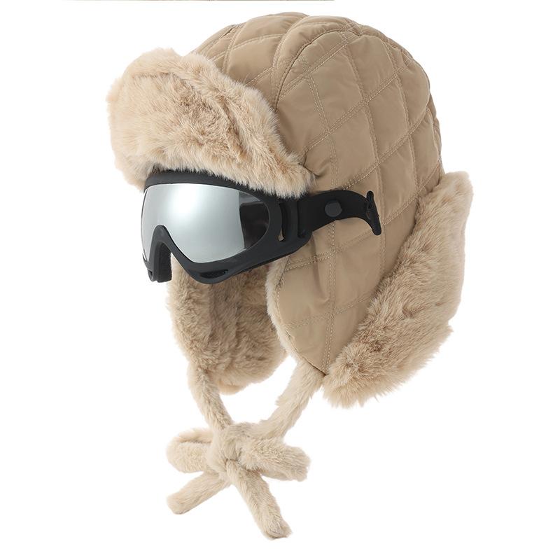 ColdSeason Ski Mountaineering Plush Plaid Lei Feng Hat Removable Windproof Goggles Set Outside Cold and Warm Hat
