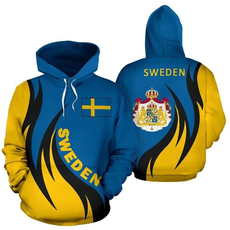 Sweden National Emblem Graphic Sweatshirts Swedish Flag 3D Printed Hoodies For Men Clothes Fashion Pullover Winter Tracksuit Top