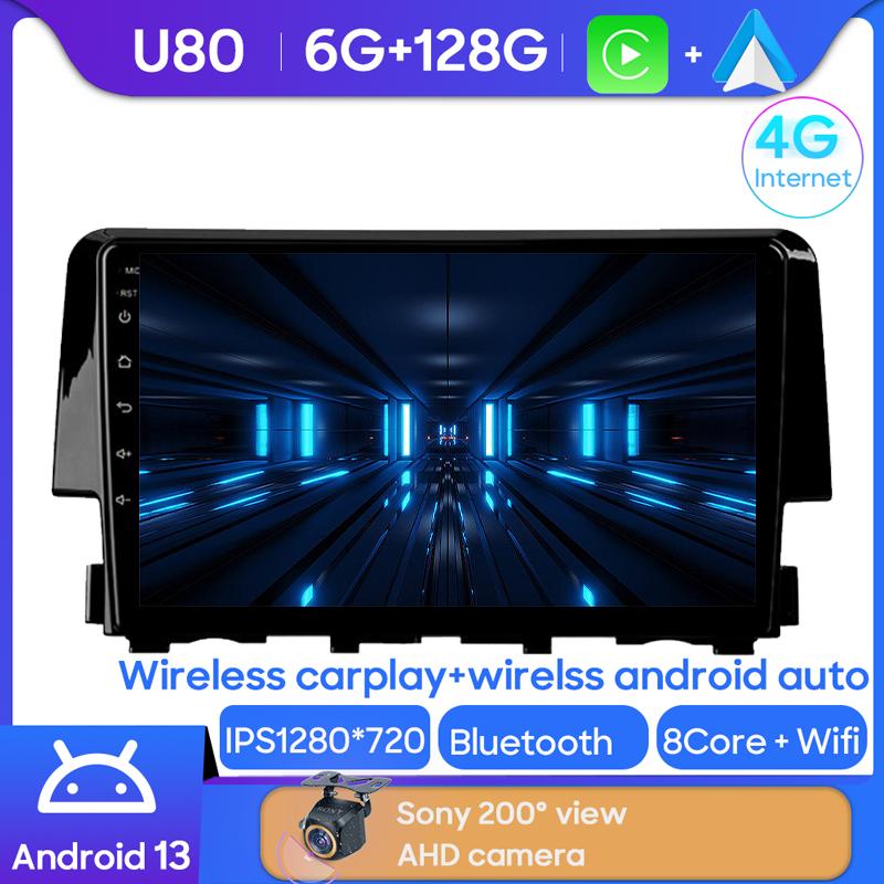 Android 14 For Honda Civic 10 FC FK 2015 - 2020 Car Radio Multimedia Video Player Android Auto Wireless Adapter