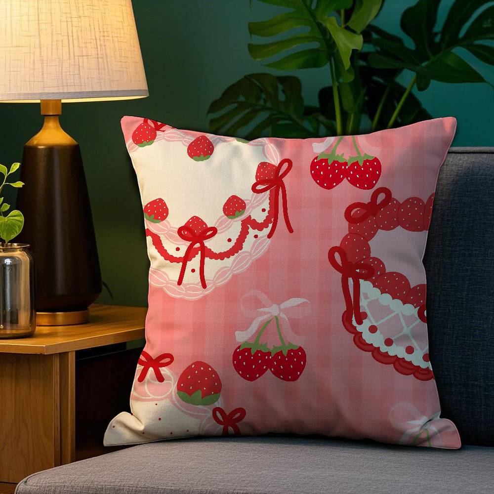 Niedlicher Erdbeerdruck Kissenbezug Sofa Wohnzimmer Schlafzimmer Doppelseitiger Druck Quadratisches Kissen Nickerchen Kissenbezug