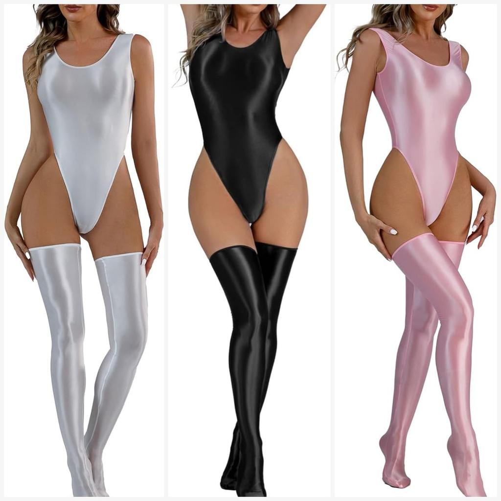 Getrays Shiny Sexy Sleeveless Crew Neck Low Back Slim Shiny Dance Slim Fit Mesh Sheer Lyrical Teddy for Gym Workouts Women's One-Piece Bodysuit,