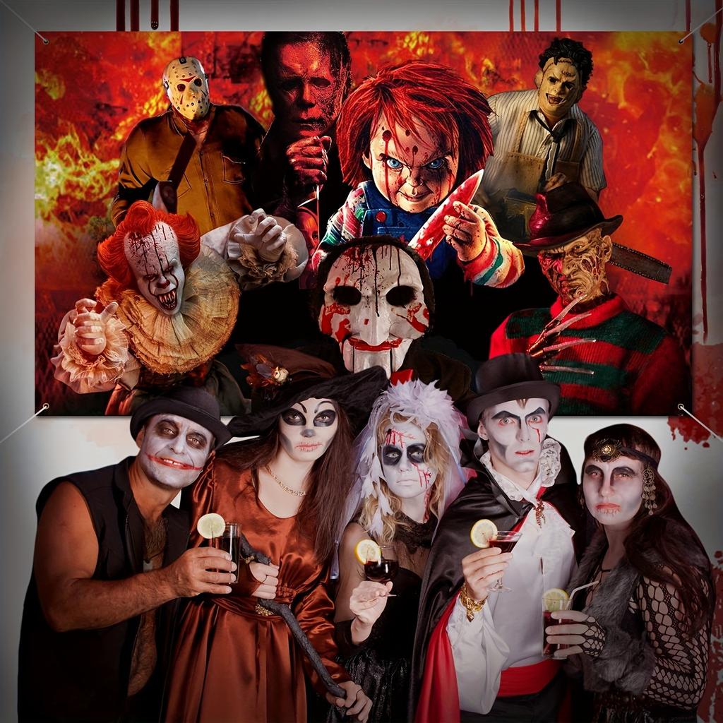 2D Flat Banner 1 Halloween Horror Classic Movie Villain Background Cloth - Polyester Fiber Horror Clown Theme Party Decoration