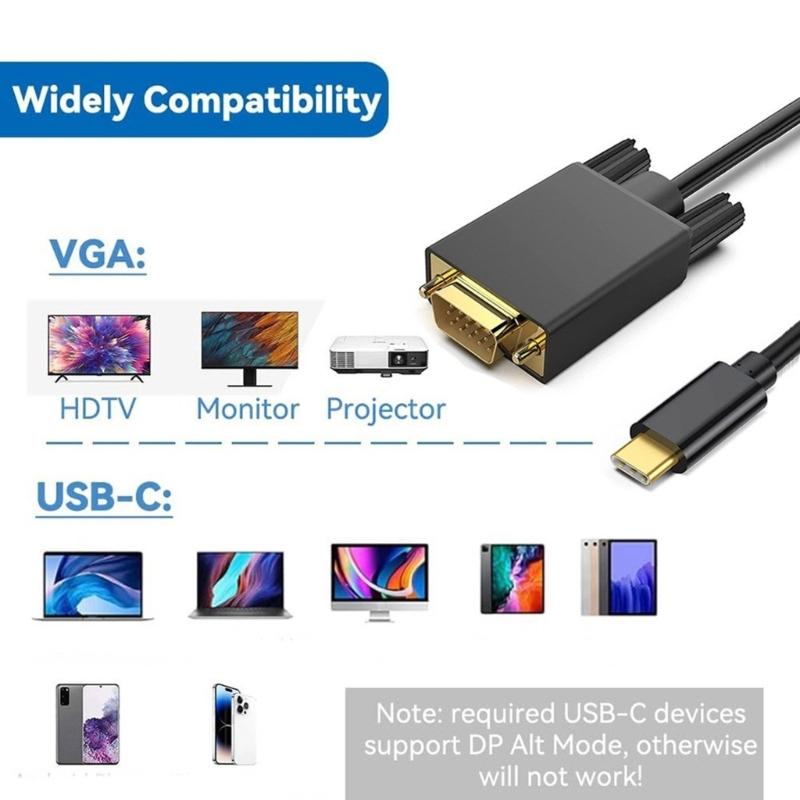 USB3.1 Type C Male To VGA Male Adapter Cable 31inch, FullHD Video Support for Desktop and Projectors