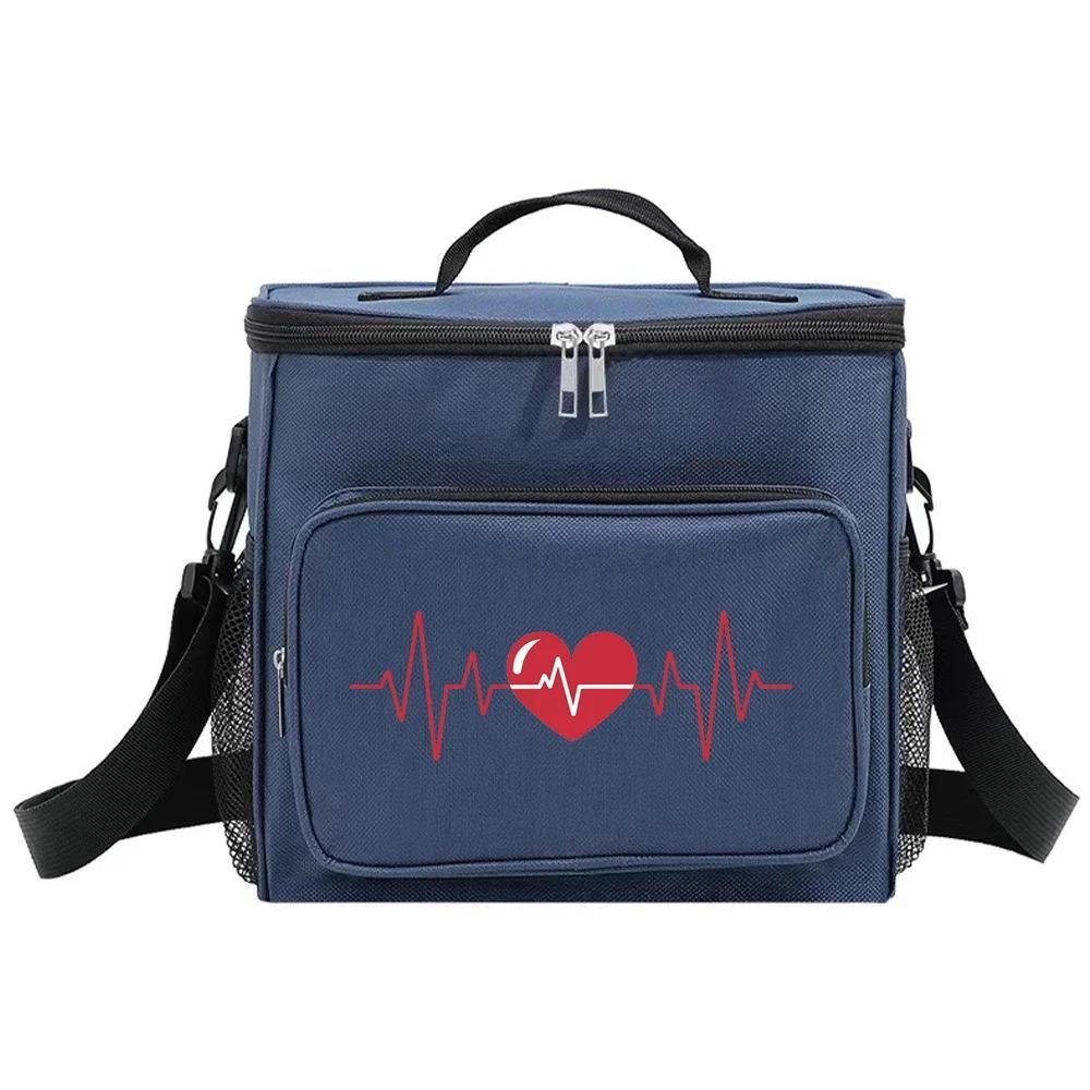 

Thermal Organizer Handbag Insulated Lunch Bags Cooler Box for Student Portable Waterproof Camping Storage Boxes Love Printing