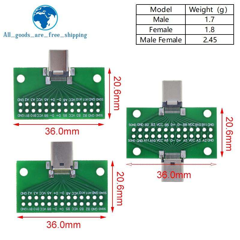 1/3 Stück Typ-C Stecker auf Buchse USB 3.1 Test-Leiterplattenadapter Typ C 24-Pin 2,54mm Anschlussbuchse für Datenleitung Kabel Übertragung