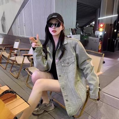 Loose Denim Jacket Women's Spring Heavy Drill Work Style Jacket Tide