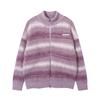 Unisex Gradient Stripe High Neck Knit Cardigan Sweater Loose Fit Zipper Jacket Casual Streetwear