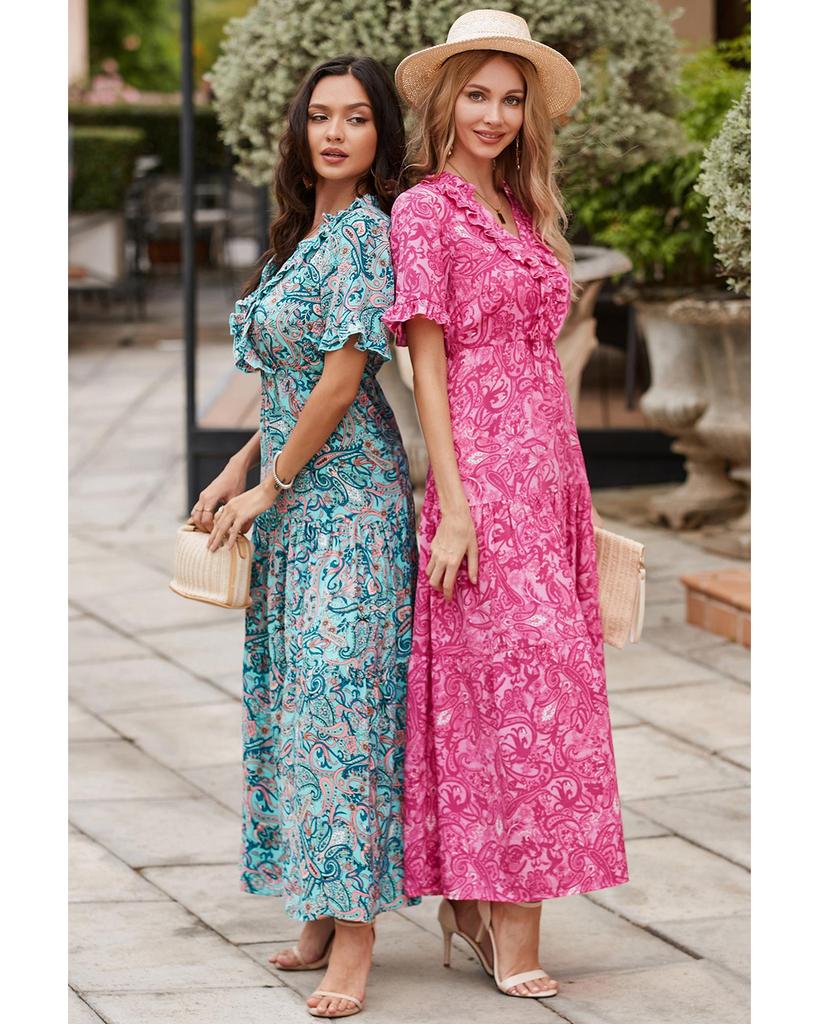 Azura Exchange Boho Paisley Print Ruffle Tiered Maxi Dress
