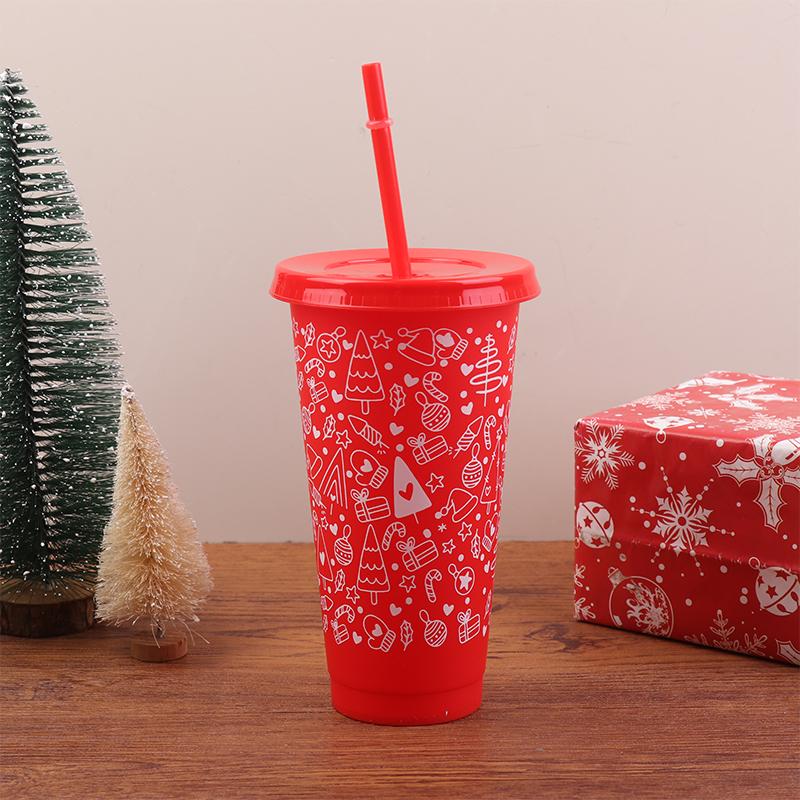 710Ml Christmas Coffee Straw Cup Reusable Xmas Tree Snowflake Plastic Cup With Lid  Year 2026 Christmas Party Favors Decor