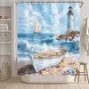 Nautical Lighthouse Shower Curtain Beach Coastal Sunset Sail Boat Retro Scenery Bathroom Decor Bath Curtain With Hooks