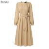 ZANZEA Damen Freizeitkleid mit Rundhalsausschnitt und langen Ärmeln, locker