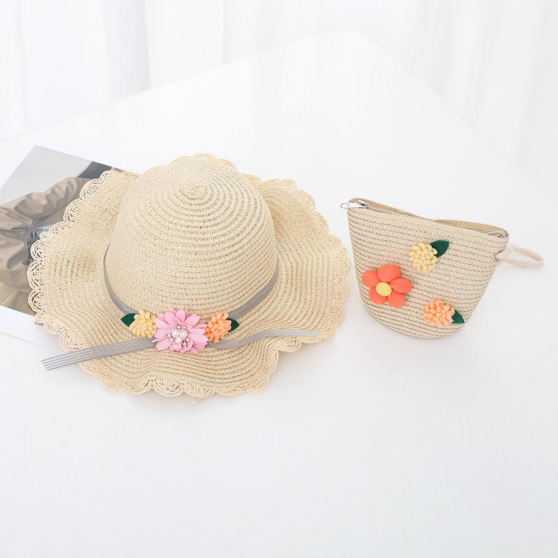 New Fashion Beach Hat Cute Outdoor Parent-child Hats 2-piece Womens Beach Set Sun Hat and Woven Bag Lightweight and Breathable