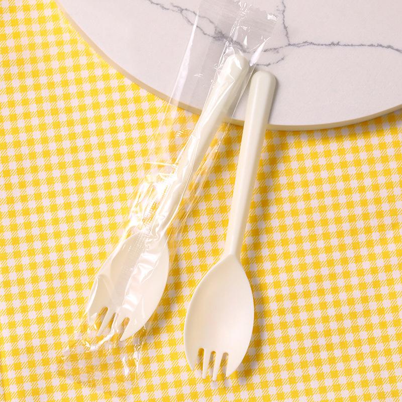 100Pcs Individual Packing Disposable Spoon Fork Degradable Ice Cream Spoons Durable Eco-Friendly Dessert Cake Scoop