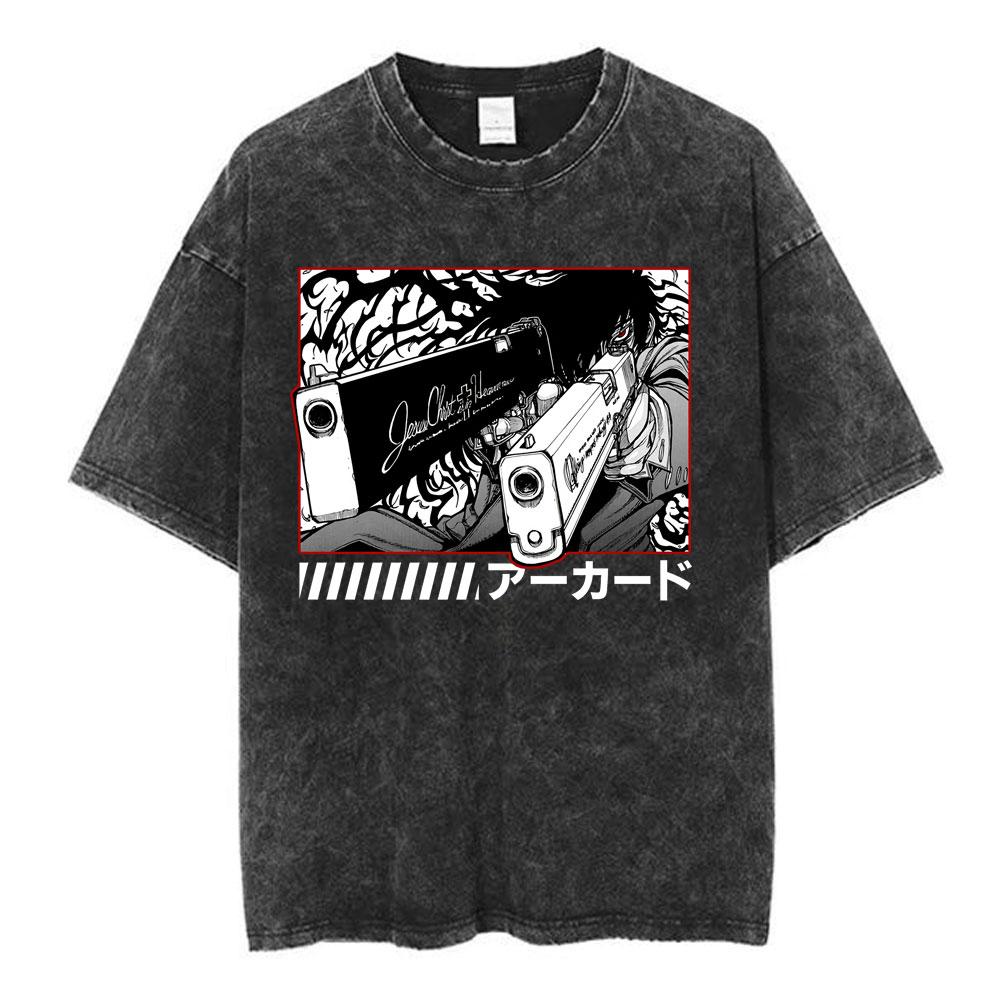 Anime Hellsing Alucard Cool Printing T Shirt Men Vintage Manga Tshirts Washed Cotton Tee Harajuku Male Casual Oversized T-shirt