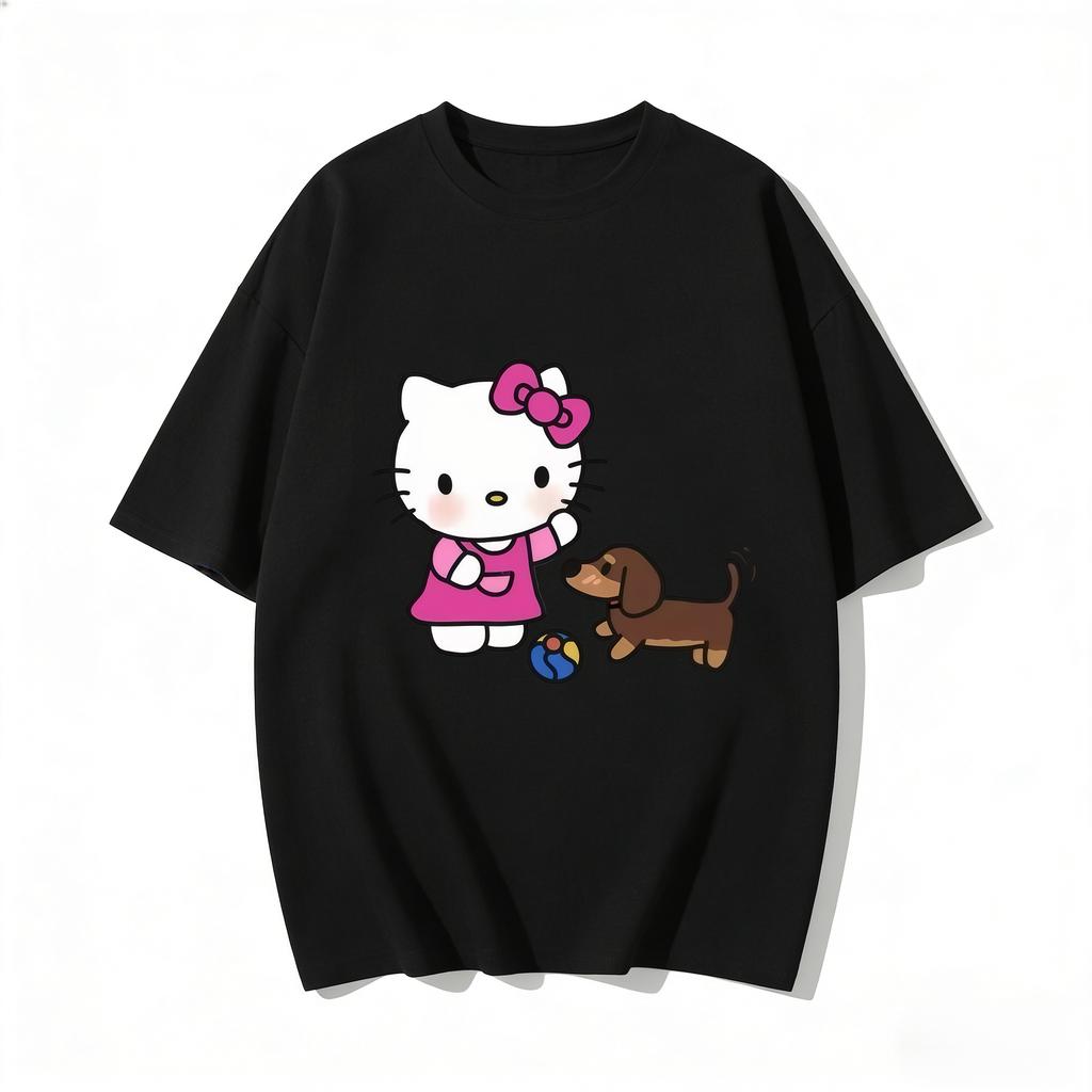 2026 Hello Kitty Tee Soft Cotton Short Sleeve Crew Neck Cute Print Lightweight Summer Top for Women Daily Casual Wear