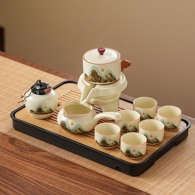 Semi-automatic Kung Fu Lazy Tea Set Huang Ru Qingshan Set Household High-end Stone Grinding Teapot