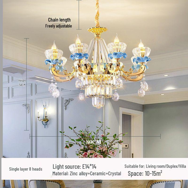 Luxury European Crystal Chandelier, French Ceramic Design for Living Room or Restaurant