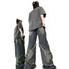 Unisex Retro Loose-Fit Raw Edge Wide-Leg Jeans for Autumn