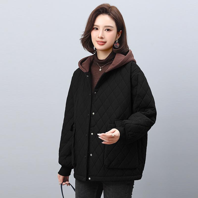Women's Winter 2024 Hooded Cotton Coat - Loose, Plus Size, Casual Warm Jacket for Middle-aged & Elderly Moms
