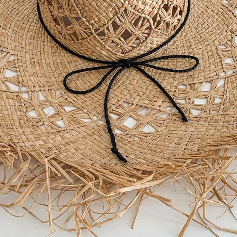 Elegant Raffia Sun Hat With Wide Brimmed And Breathable Openwork Design For Beach Vacation And Outdoor Activities
