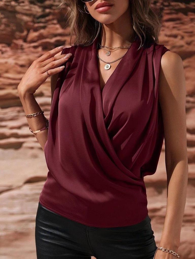 Gilet senza maniche in raso plissettato da donna per primavera/estate