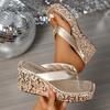 Fashion Women's Platform Sandals Flip Flops Slip-On Summer Thick Bottom High Heels Beach Slippers Sparkling Sequin Shoes Size 35 42