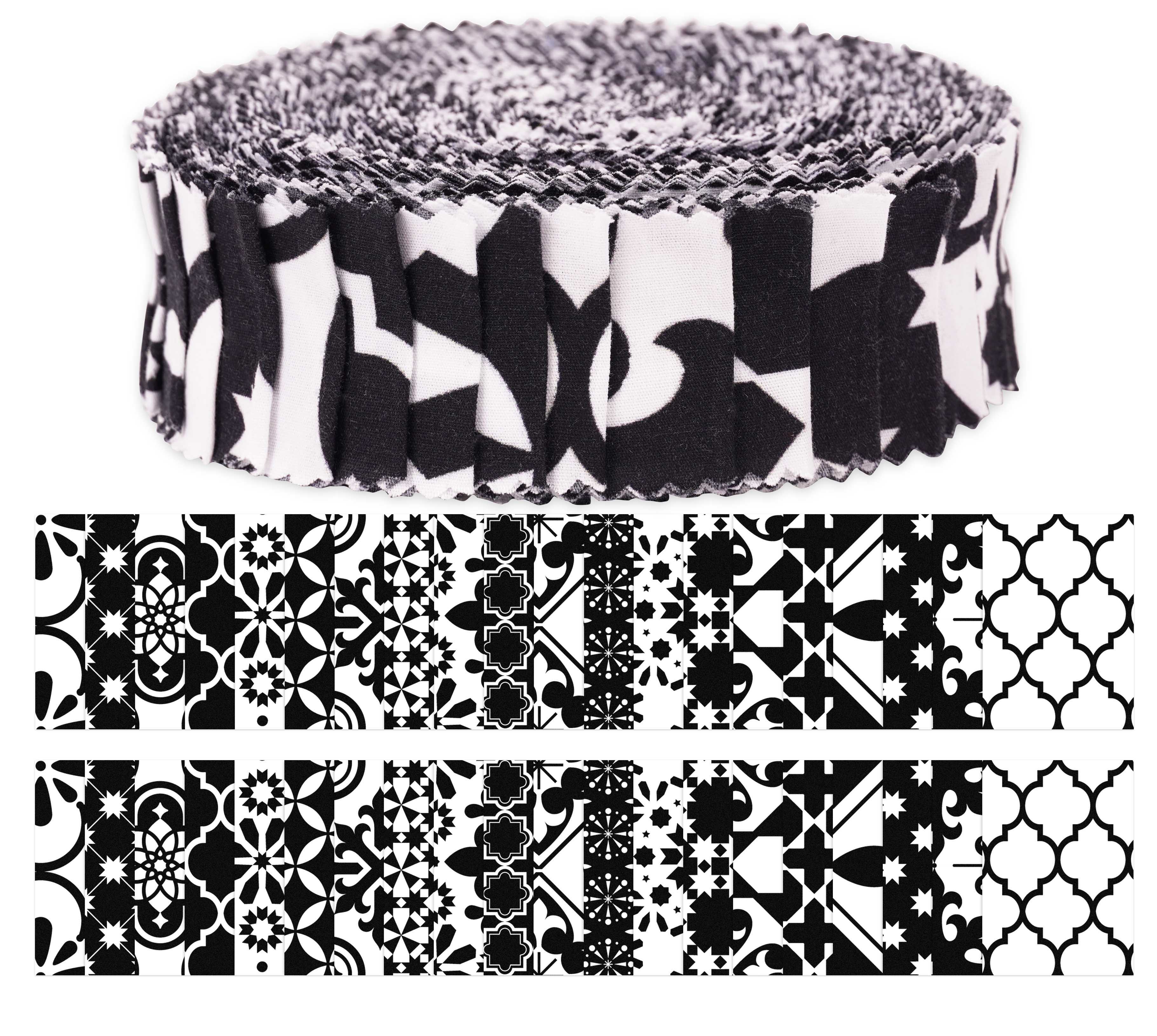 

Soimoi 40 шт. бавовняної тканини з мозаїчним принтом для стьобання ремісничих смужок 2,5 x 42 дюймів желейний рулон - білий і 1.5x42inches білий