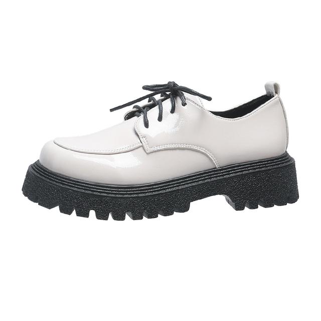 Rimocy Womens Oxford Platform Patent Leather Shoes  Spring Autumn Lace Up Women Flats Vintage Round Toe Casual Shoes Loafers