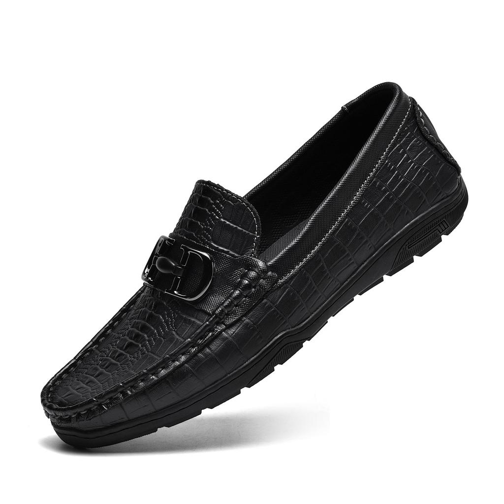 High-end crocodile pattern leather popular Doudou shoes lazy driving shoes British casual men's leather shoes driving shoes