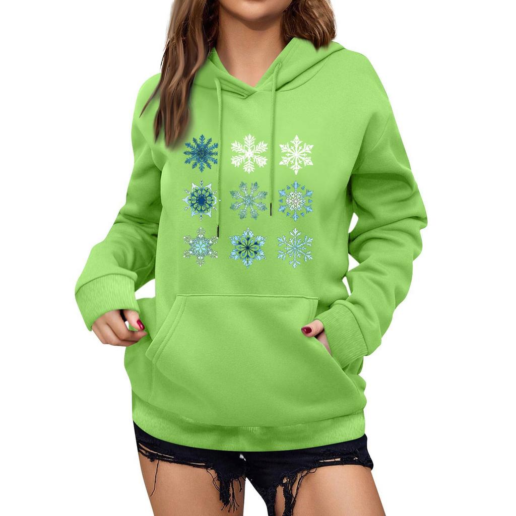 Women's Winter Christmas Printed Pullover Hooded Sweatshirt Fleece Long Sleeve Sweatshirt