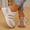 Women's Low-Top Sneakers - White & Beige Lace-Up Shoes, Synthetic Cover Upper, Cushioned Rubber Sole for Everyday & Formal Outfits - Fall Shoes
