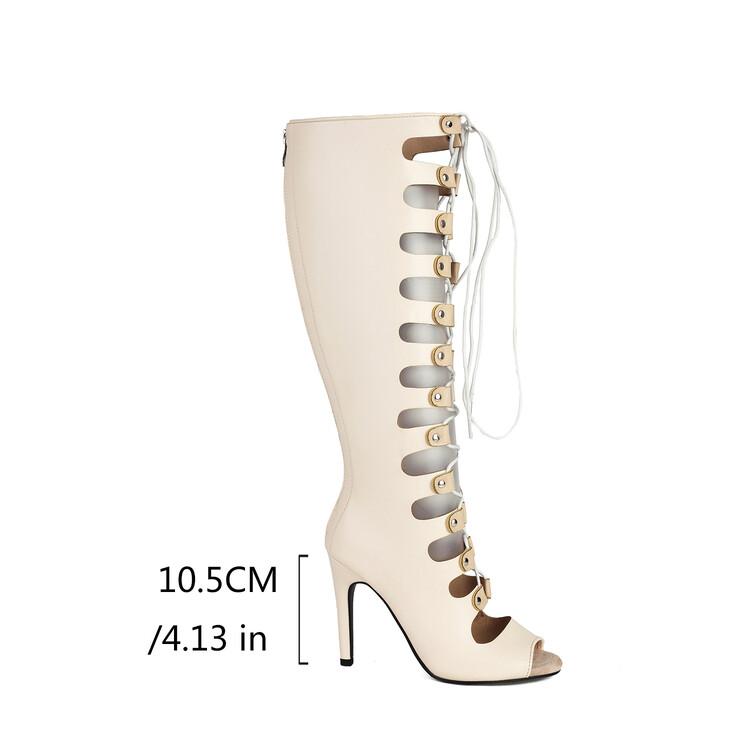 Fashion Cross Strap Rivet Belt Buckle Women's Cool Boots Summer Sexy Silvery Gold High Heel Sandals Dress Party Motorcycle Boots Size 48