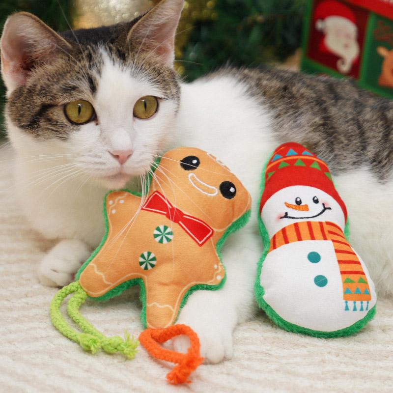 Christmas Plush Cat Toy with Catnip Durable Washable Self-Entertaining Teeth Grinding Chew Toy for Kitten Giochi Per Gatti
