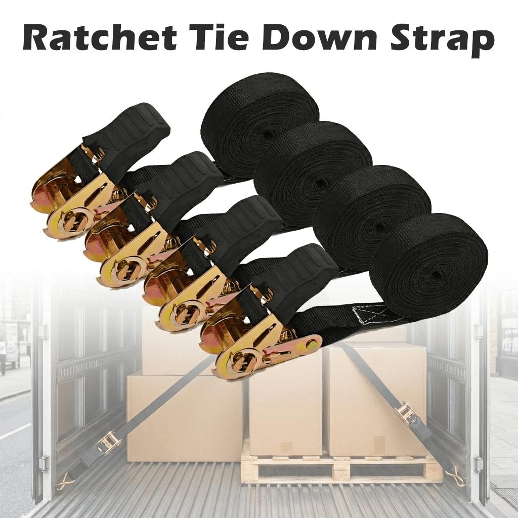 4Pcs Heavy Duty Ratchet Tie Down Straps Rubber Handle Cargo Lashing Belt Tensioner For Car Motorcycle Trailer Roof Rack