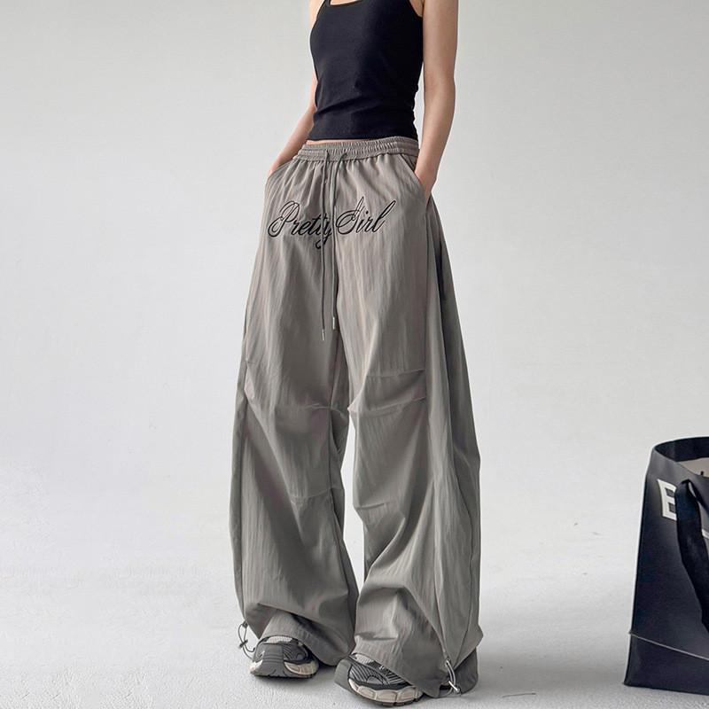 Spring American Letter Embroidered Cargo Pants With Wrinkle Effect For Teenagers