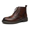 men's fashion wedding party dress genuine leather boots black brown carved brogue shoes cowboy ankle boot cool short botas male