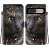 Handmade PU Leather Flip Case for Google Pixel 7 Pro Anti-Slip Shockproof Cover with Wrist Strap & Heart/Rose Cat Designs